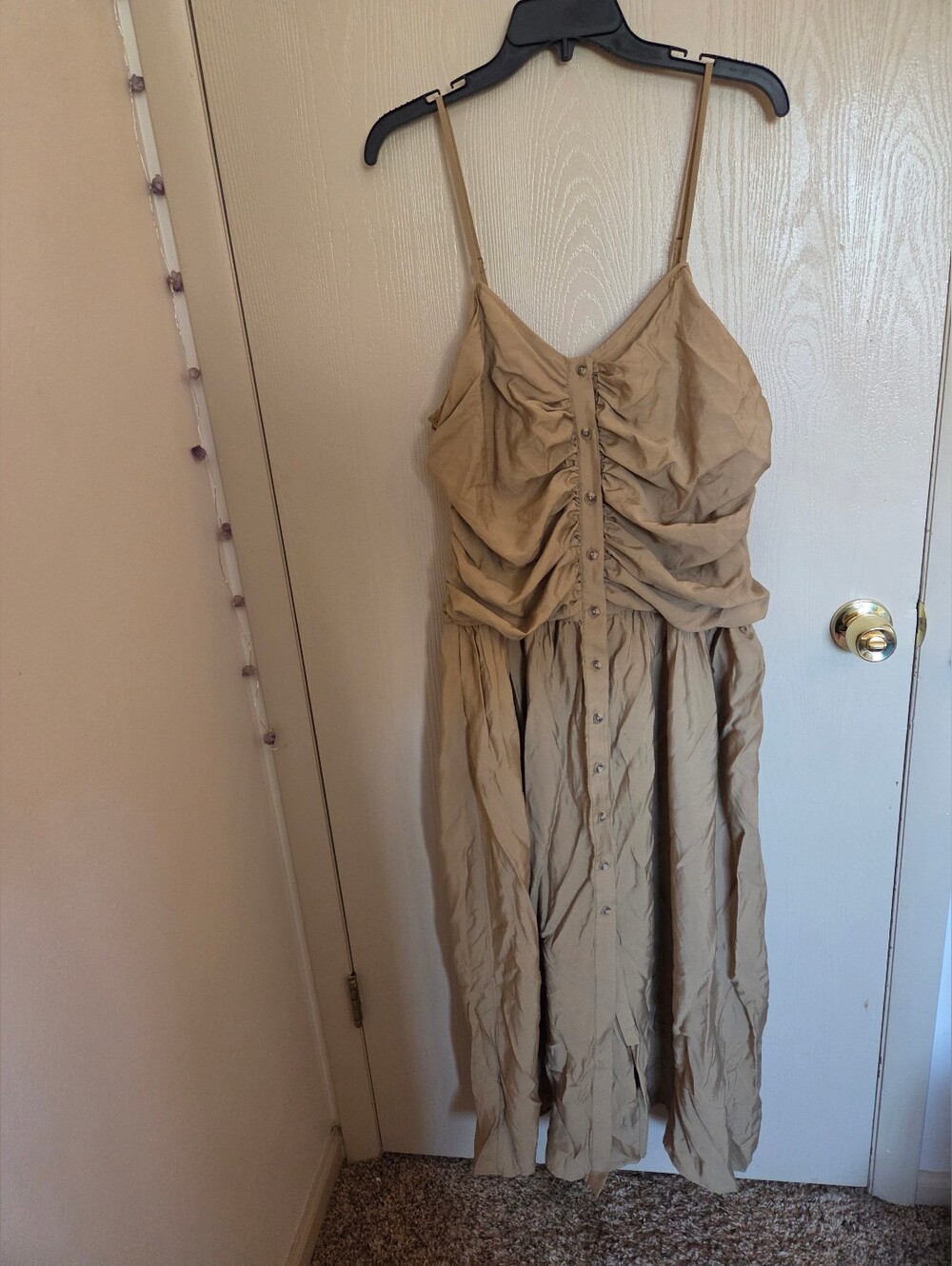 Future Collective Womens Beige Ruched Midi Dress Rustic Boho Size Large NWOT